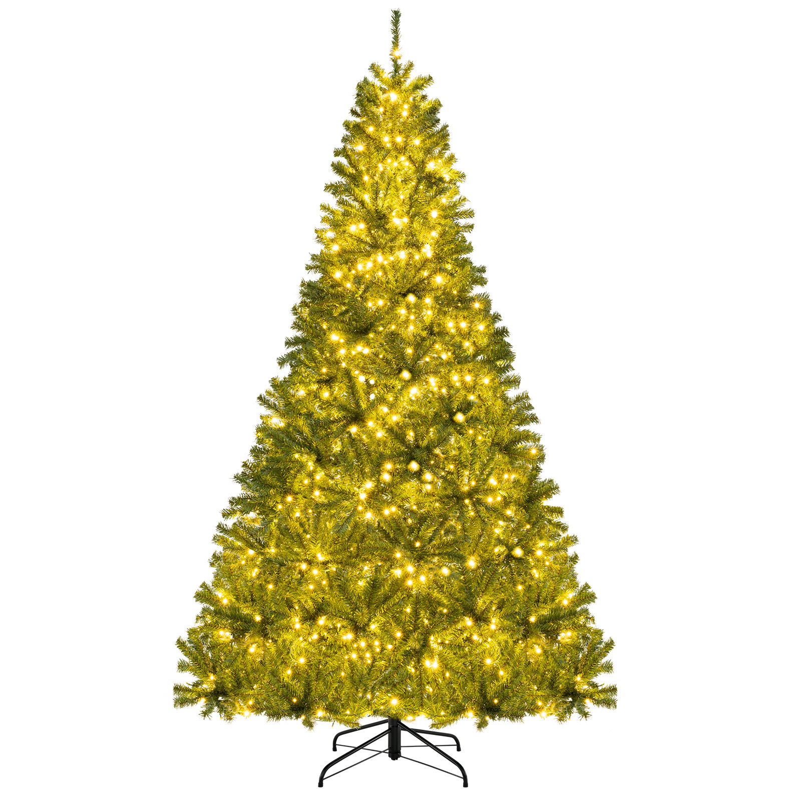 Costway 6/7/8 FT Pre-Lit Artificial Christmas Tree with 680/1098/1528 Branch Tips 700/1000/1200 Warm LED Lights 3 Lighti