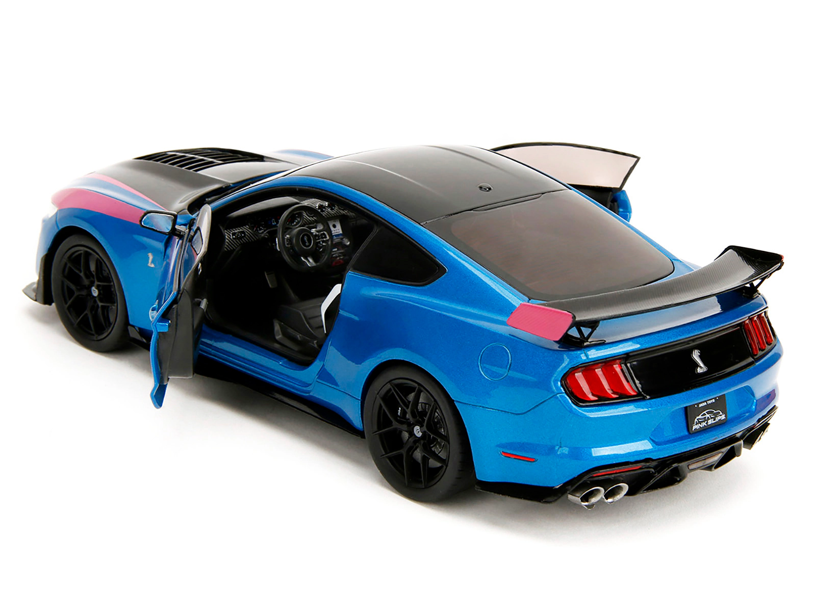 Jada Ford Mustang Shelby Gt500 Blue Metallic With Pink Stripes And Black Hood And Top "Pink Slips" Series 1/18
