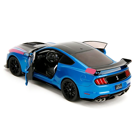 Jada Collectible Ford Mustang Shelby Gt500 Blue Metallic With Pink Stripes And Black Hood Top Slips" Series 1/18