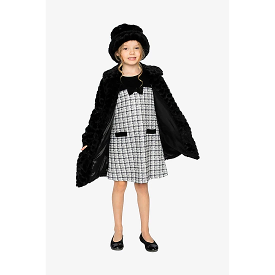 Deux par Deux Girls Button Front Textured Heart Pattern Faux Fur Long Coat