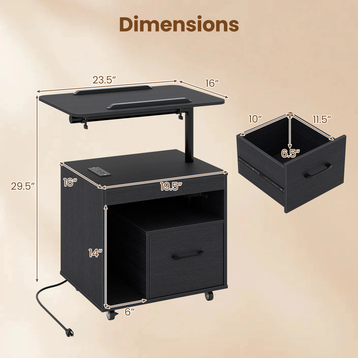 Hivvago Led Nightstand With Power Outlets Modern Bedside Table Flip Over