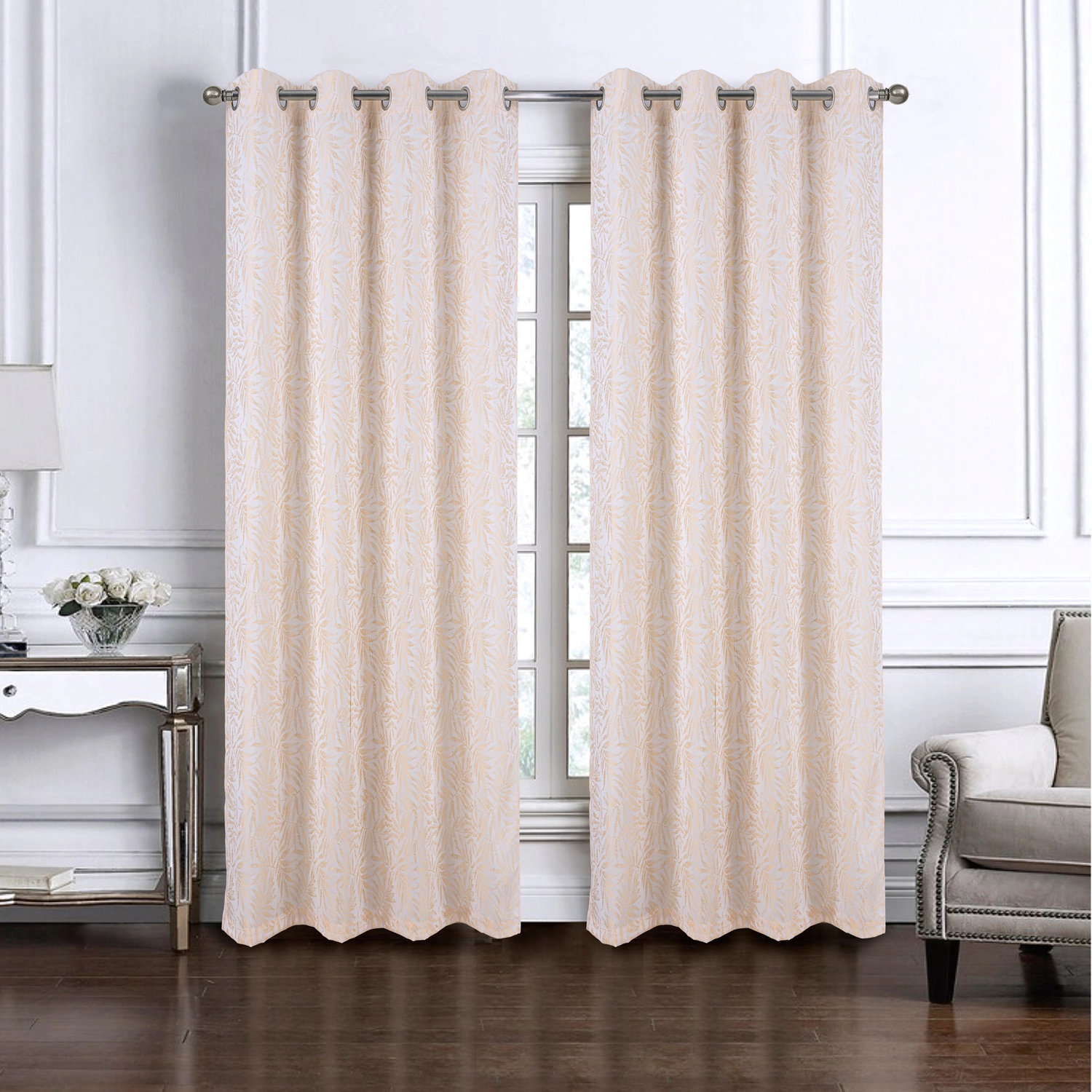 RT Designers Collection 100% Polyester 140 GSM Liana Jacquard Grommet Curtain Panel 54" x 84" Beige