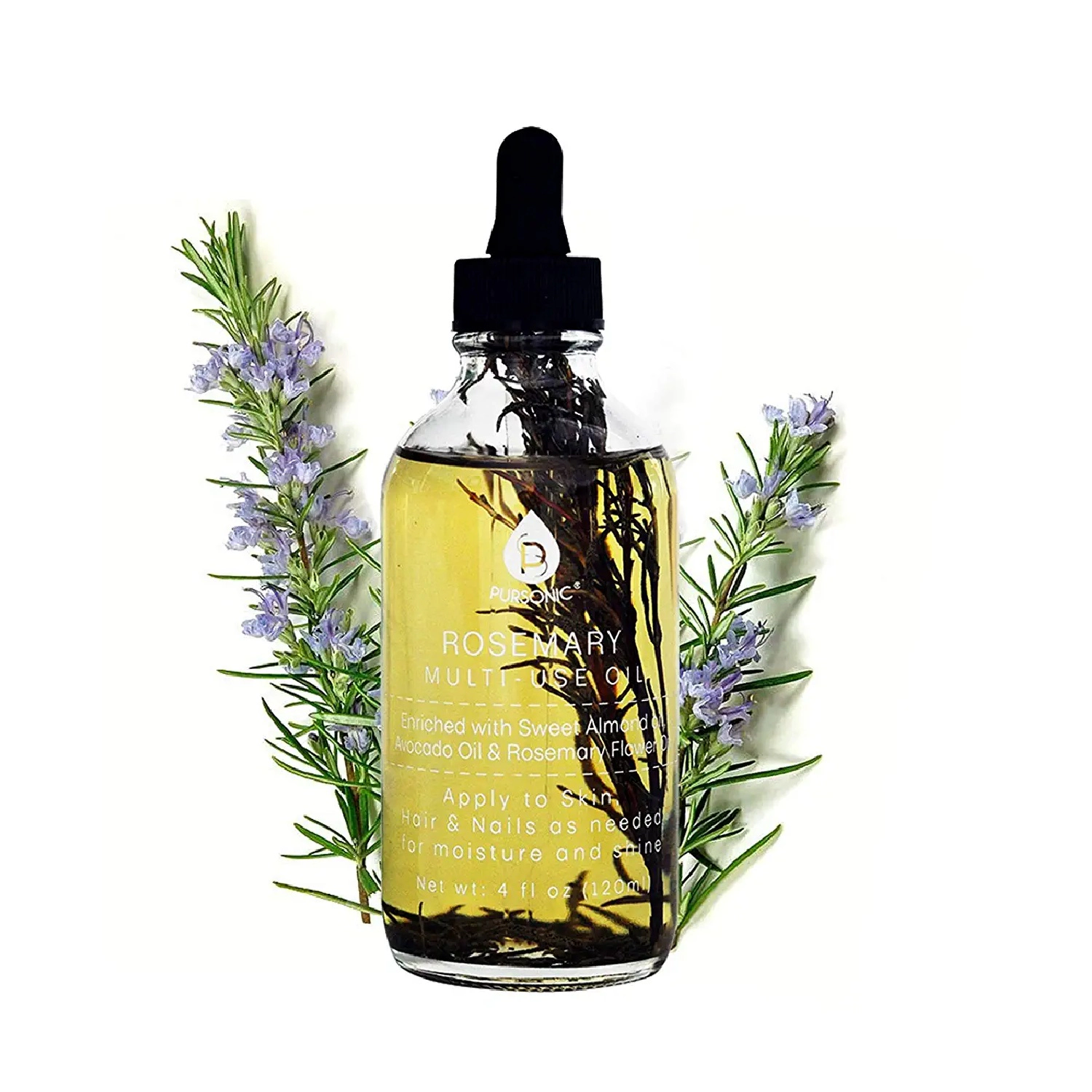 Pursonic Unisex Moisturizing Rosemary Flower Multi Use Body Oil 4 Oz
