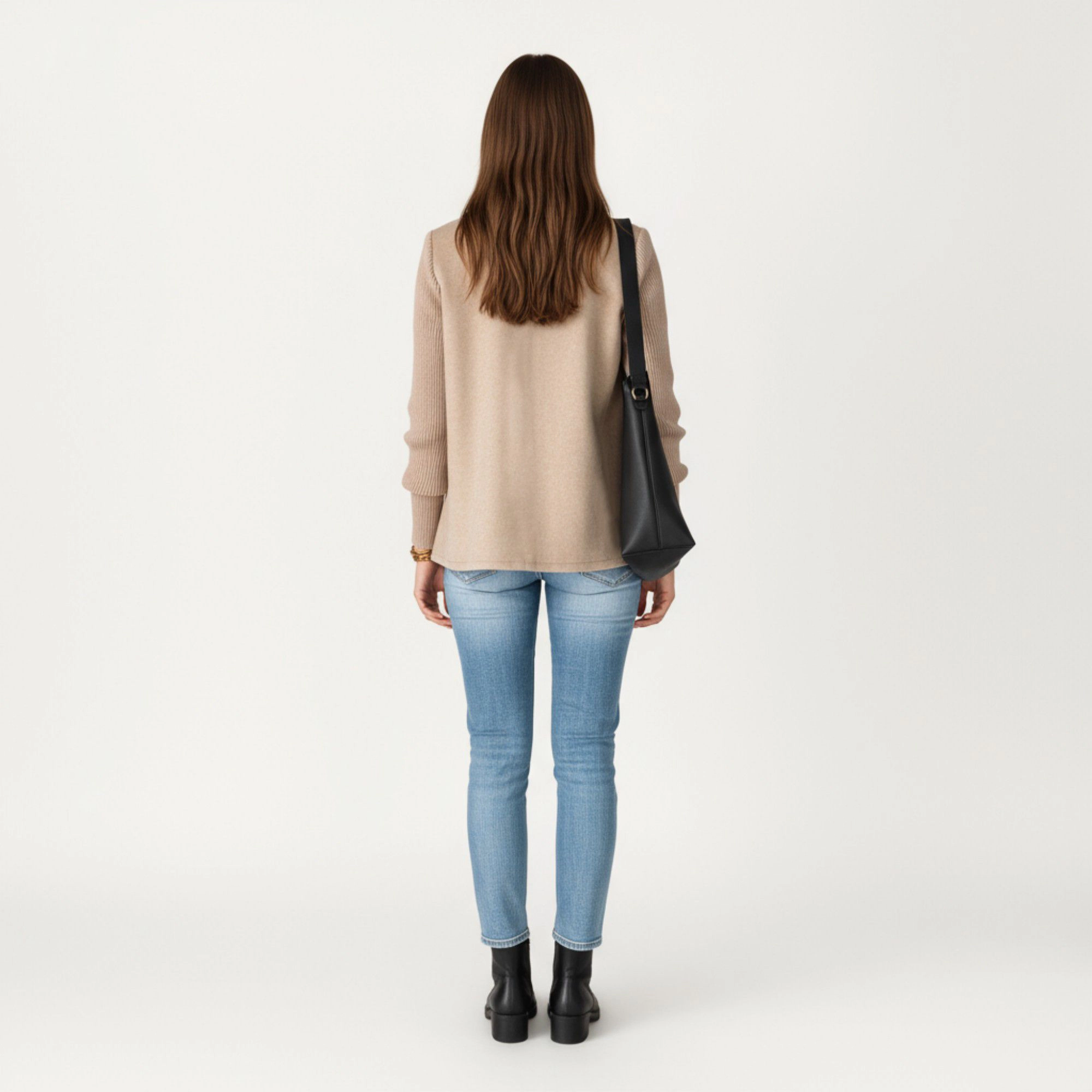 Anna-Kaci Women's Double Breasted Knit Sleeve Peacoat Jacket with Soft Structured Body Relaxed Wide Lapels and Textured