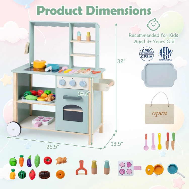 Hivvago Wooden Kitchen Playset With Cookware Accessories For Kids