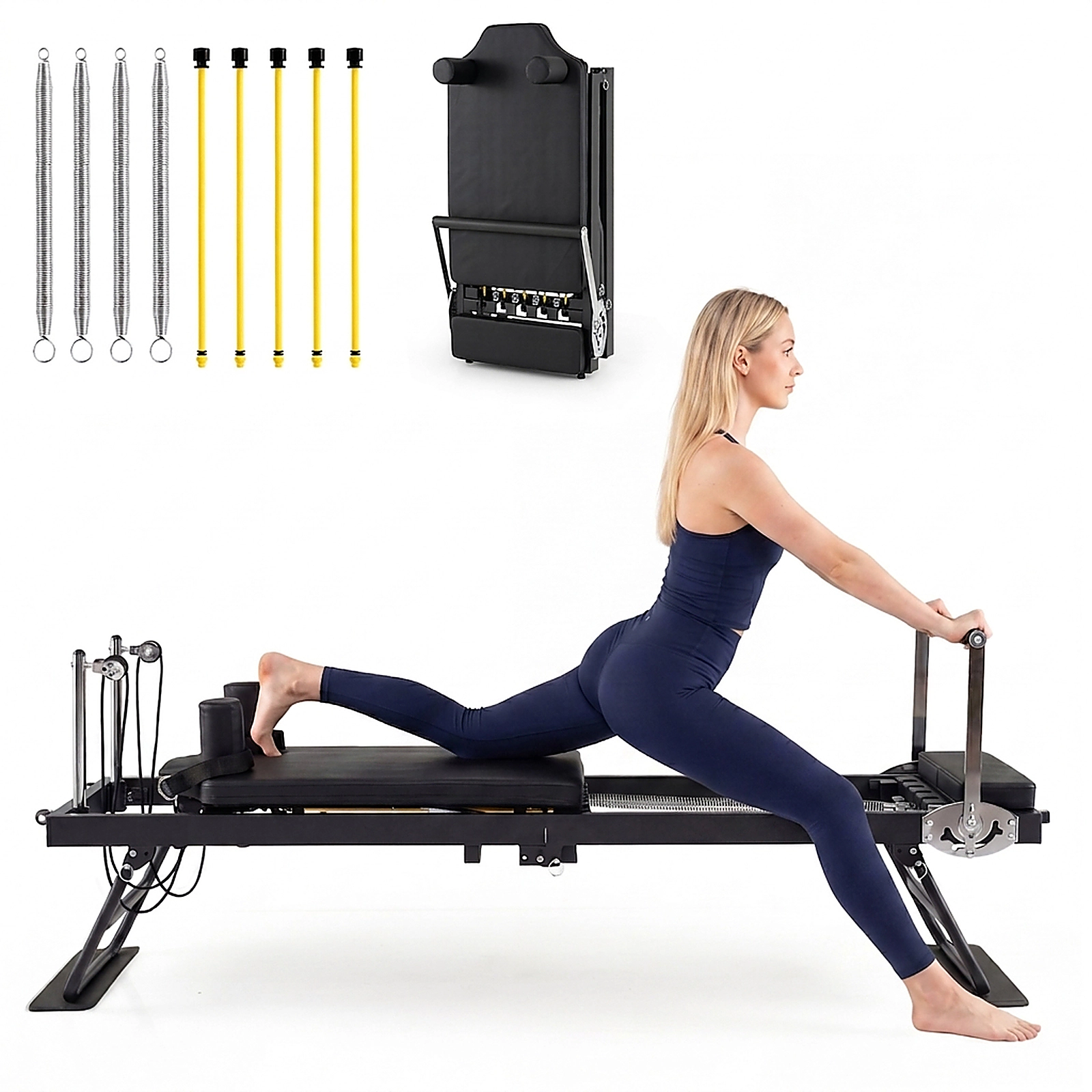 SUGIFT Black Adjustable Footbar 660-lb Foldable Pilates Reformer Machine for Home Gym