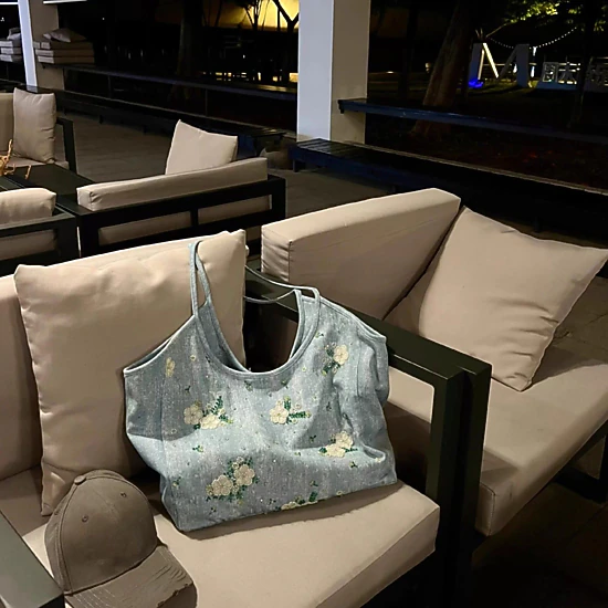 Alilang Women's Embroidered Denim Tote Bag for Women, Casual Everyday Carry
