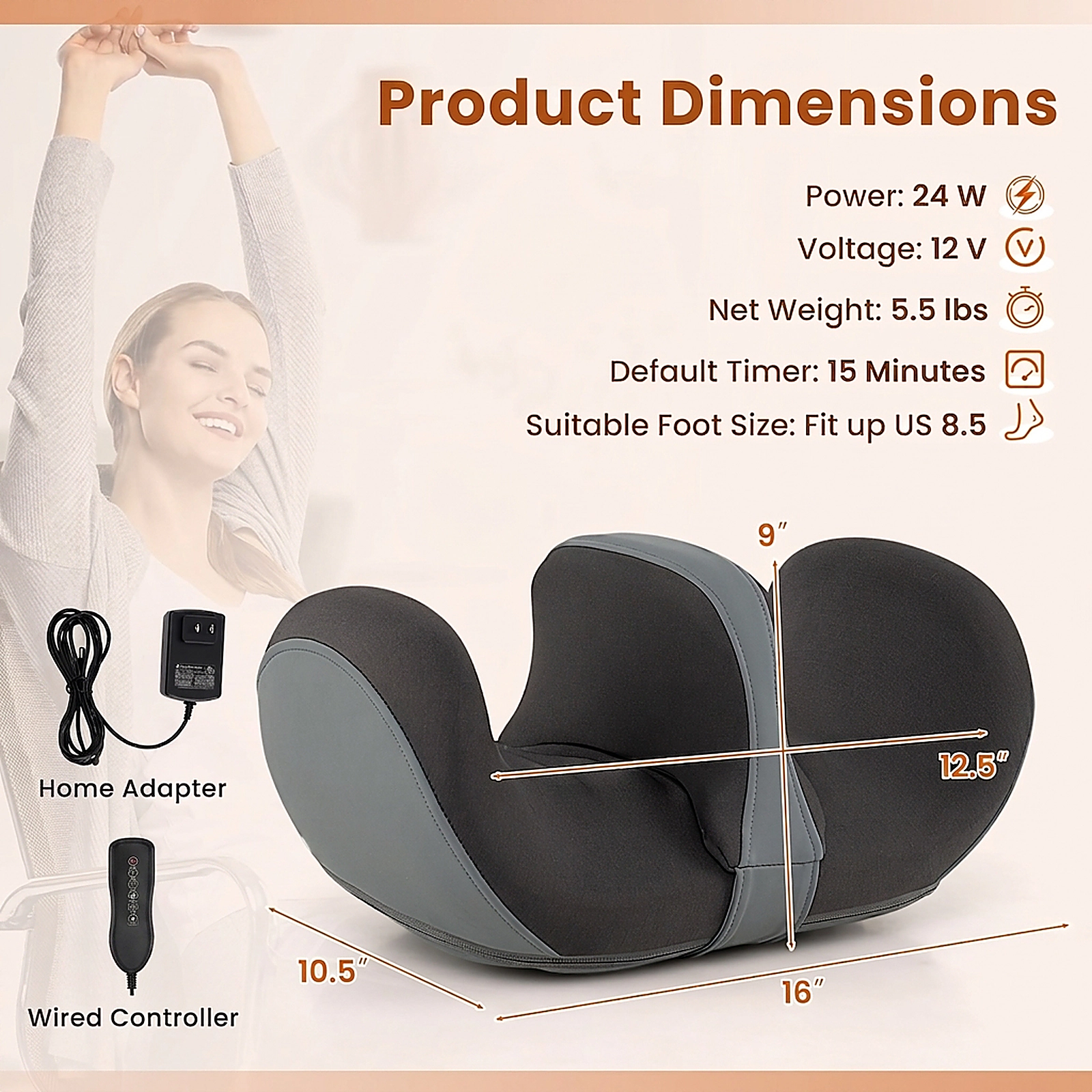 SUGIFT Shiatsu Foot and Calf Massager with Heat Kneading Nodes Vibration and Removable Partition Sponge