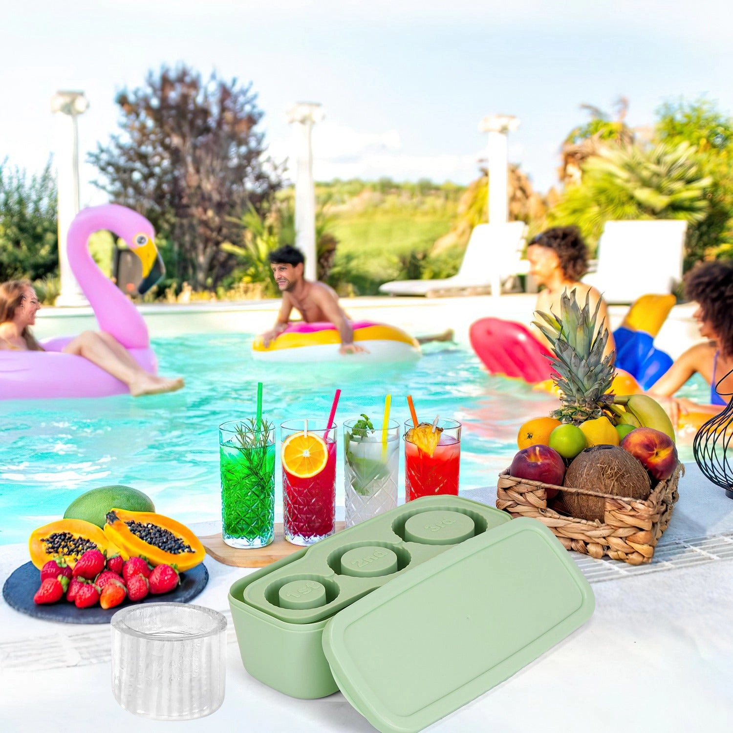 GBruno Silicone Hollow Cylinder Ice Cube Tray With Lid