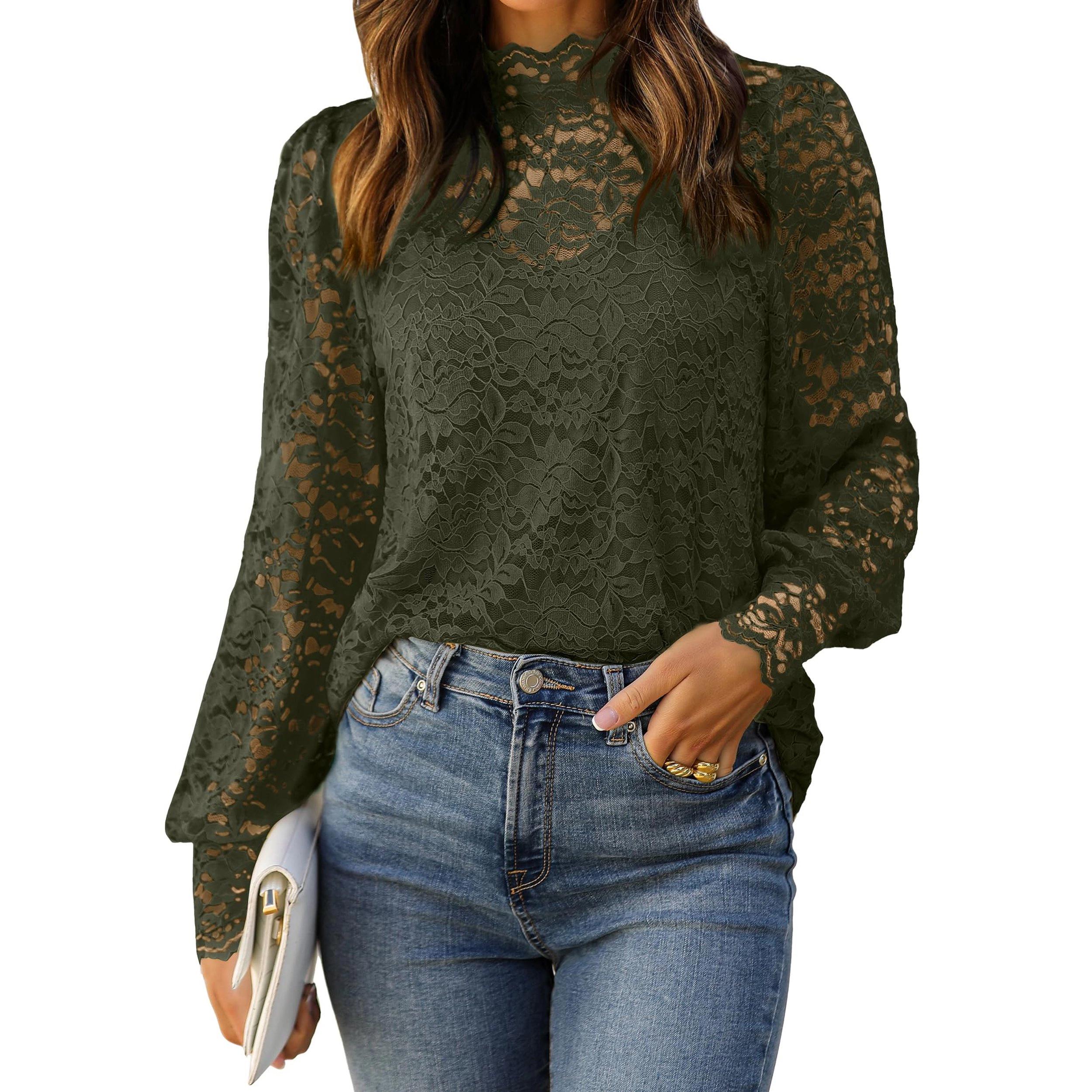Zeagoo Women Lace Puff Sleeve Blouse