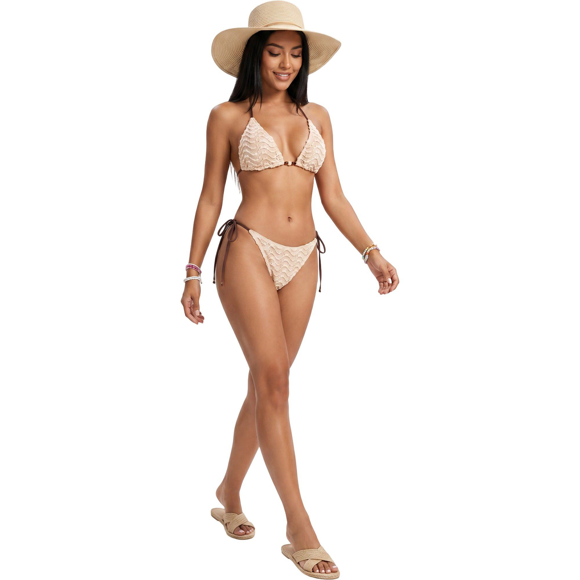 Anna-Kaci Women's Textured Triangle Bikini Set