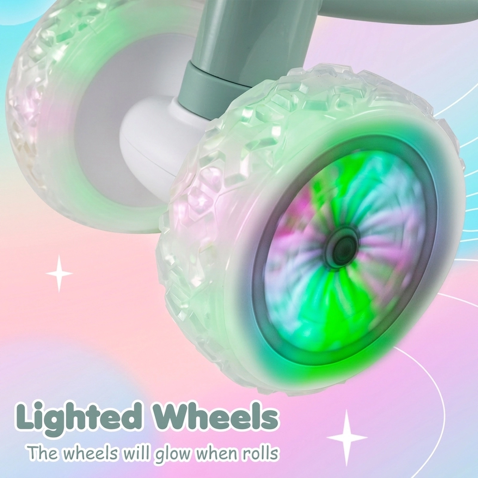 Baby Balance Bike Light-Up Wheels 3-Level Adjustable Handlebar and Seat 45-Degree Steering Limit 12-36 Months Green
