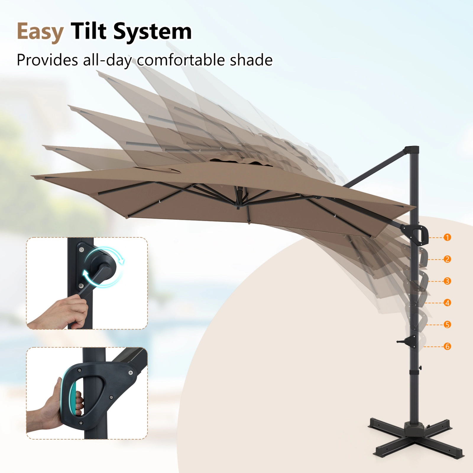 SUGIFT 11 x 9-ft Cantilever Patio Umbrella with 360° Rotation and Easy Tilt Adjustment Brown