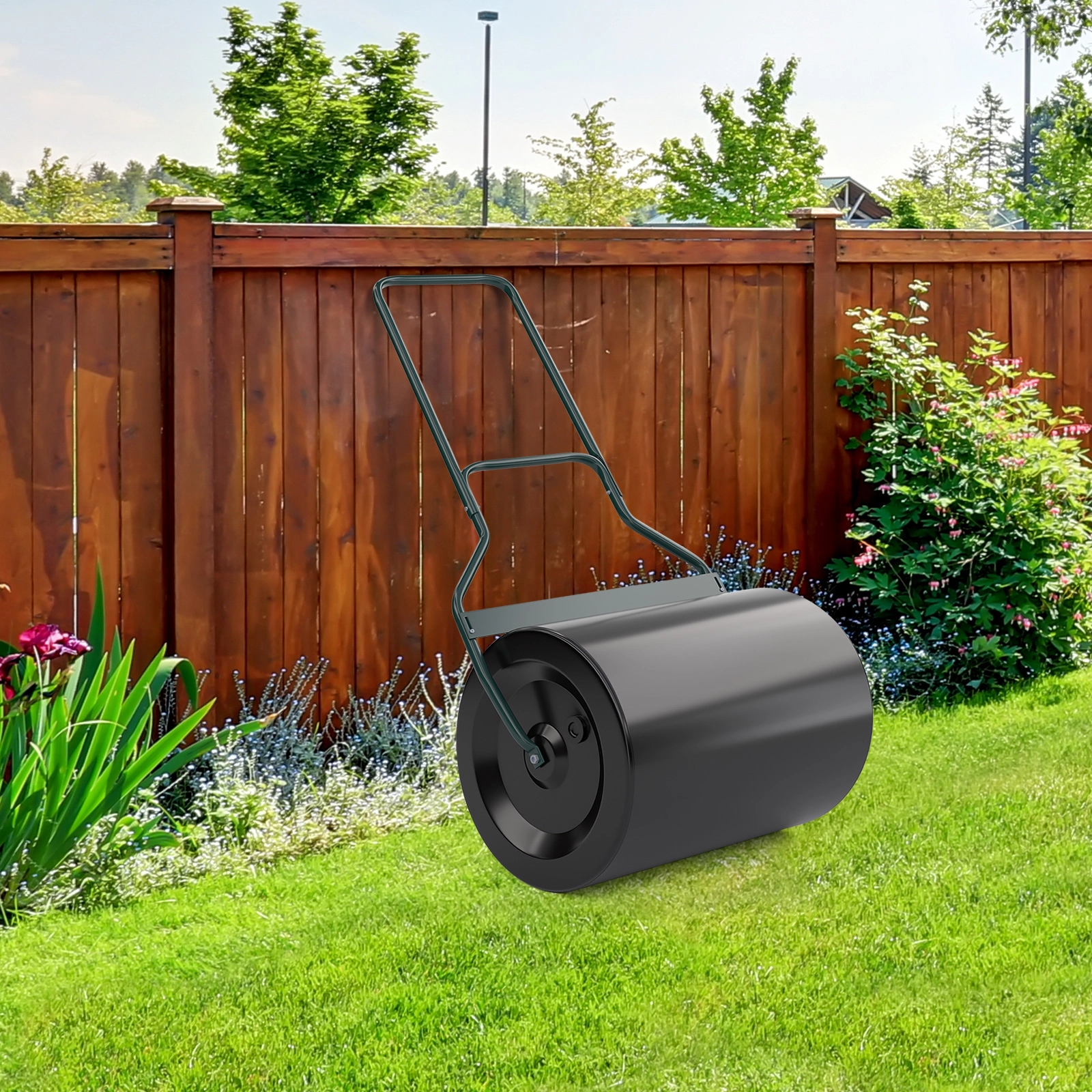 SUGIFT 16-gal Steel Lawn Roller with U-Shaped Handle and 155-lb Water Filled Weight for Garden Backyard
