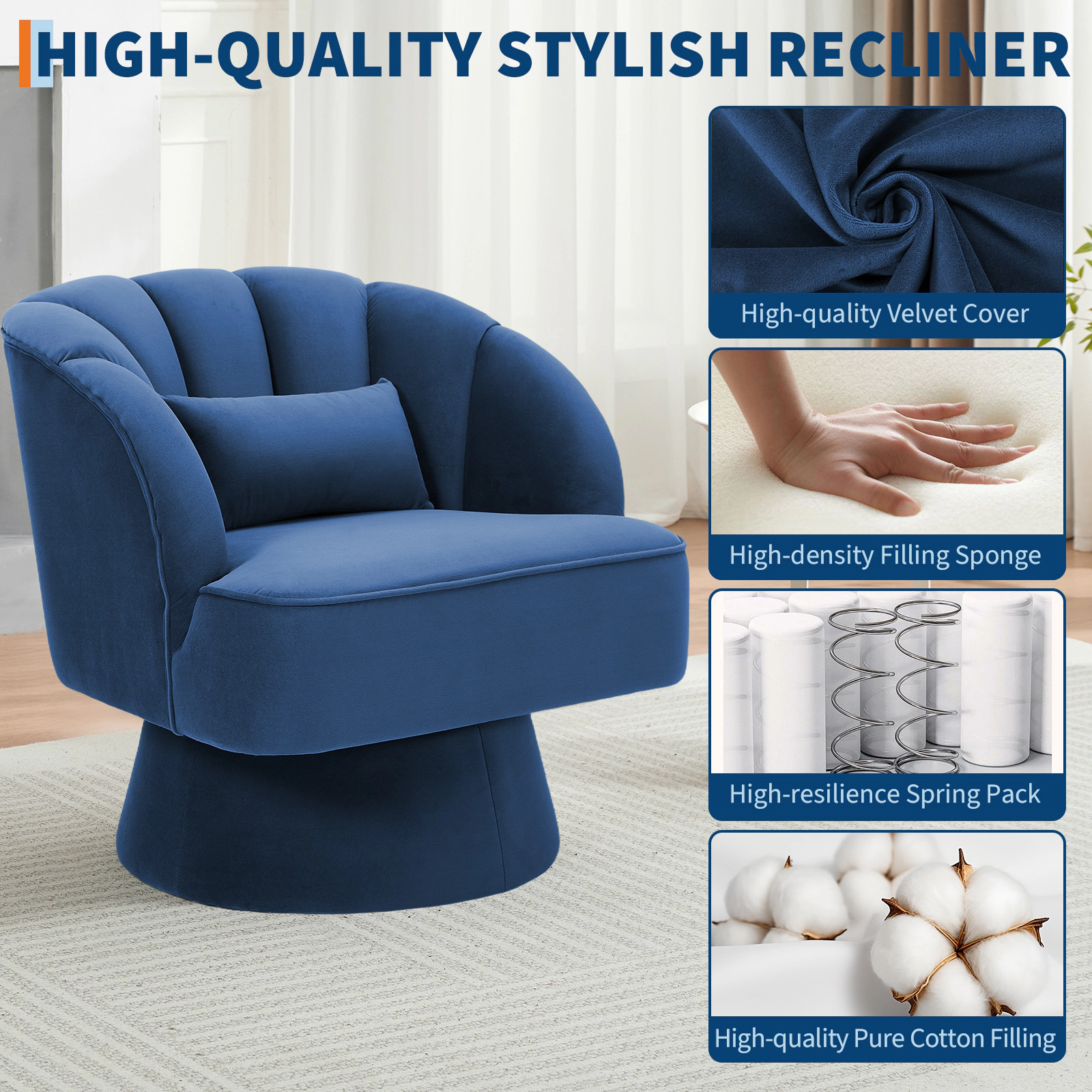 BebreezChic Beige Fleece 360 Swivel Barrel Accent Chair Round Upholstered Lounge Armchair for Living Room