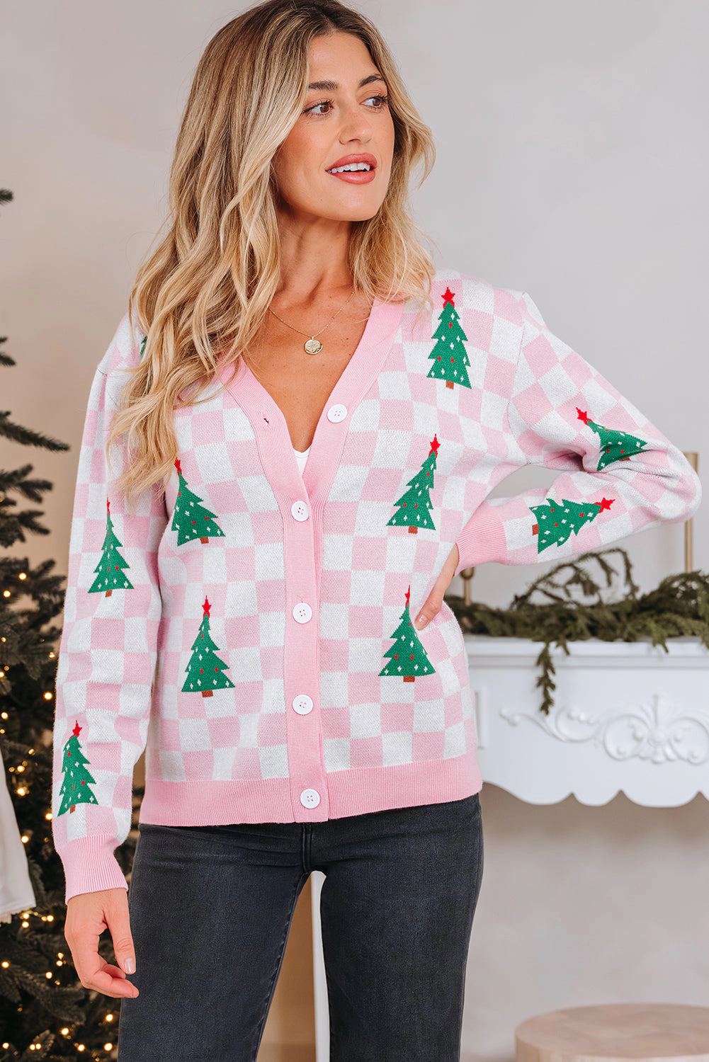 Threaded Pear Women's Ella Tree Pattern Cardigan Sweater