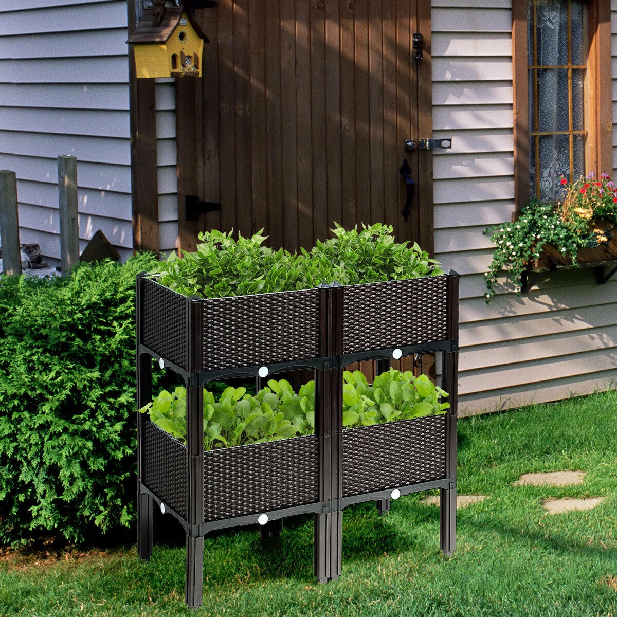 SlickBlue Set of 4 Raised Garden Planter Boxes with Self Watering System and Legs