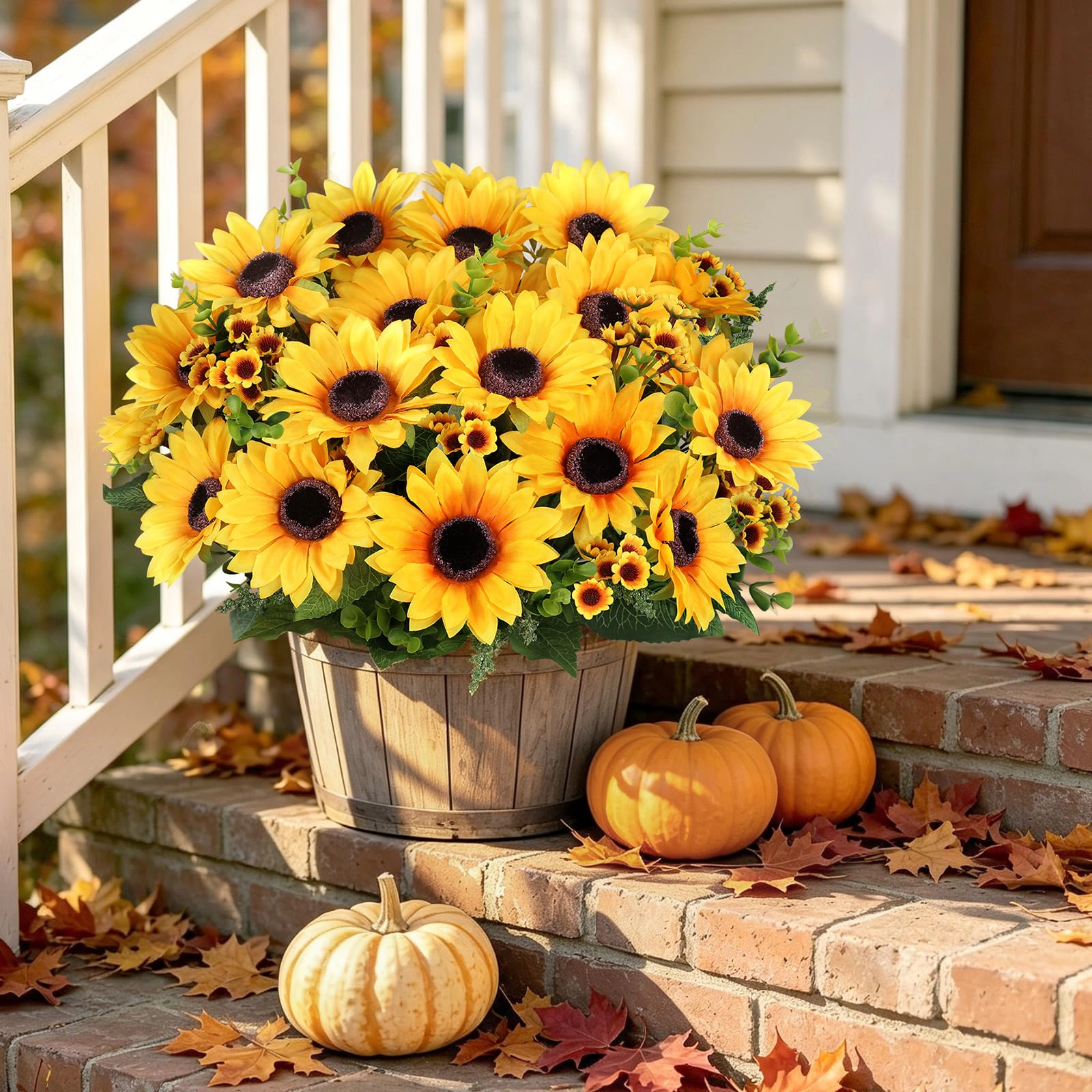 PUPWE Artificial Sunflowers For Outdoors Fall Decor  2 Bouquets