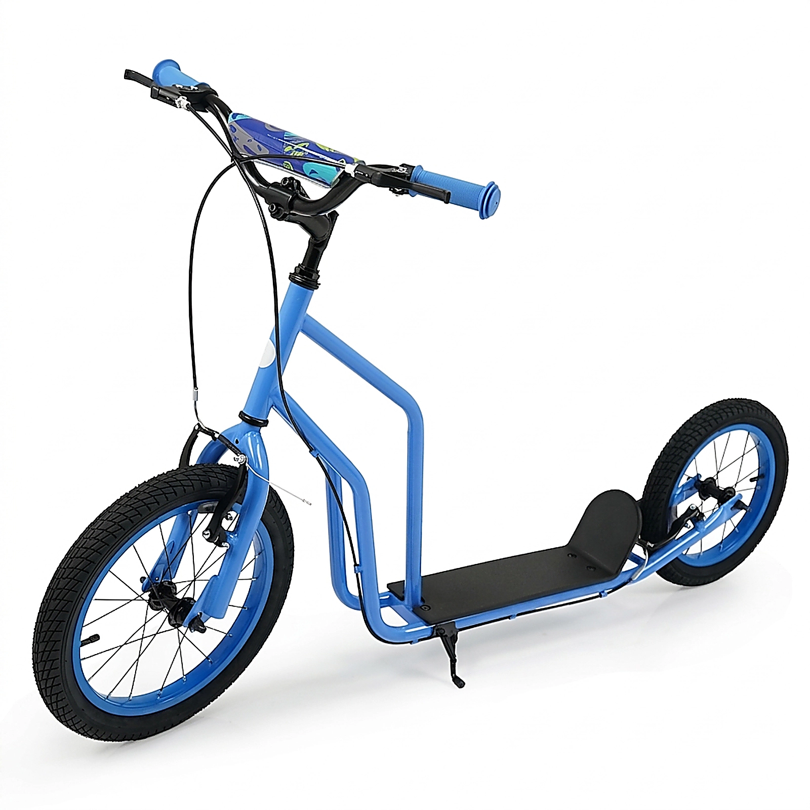 SUGIFT Blue Kick Scooter, 16-Inch Front and 14-Inch Rear Inflatable Wheels, Hand Brakes, 110-Lb Capacity