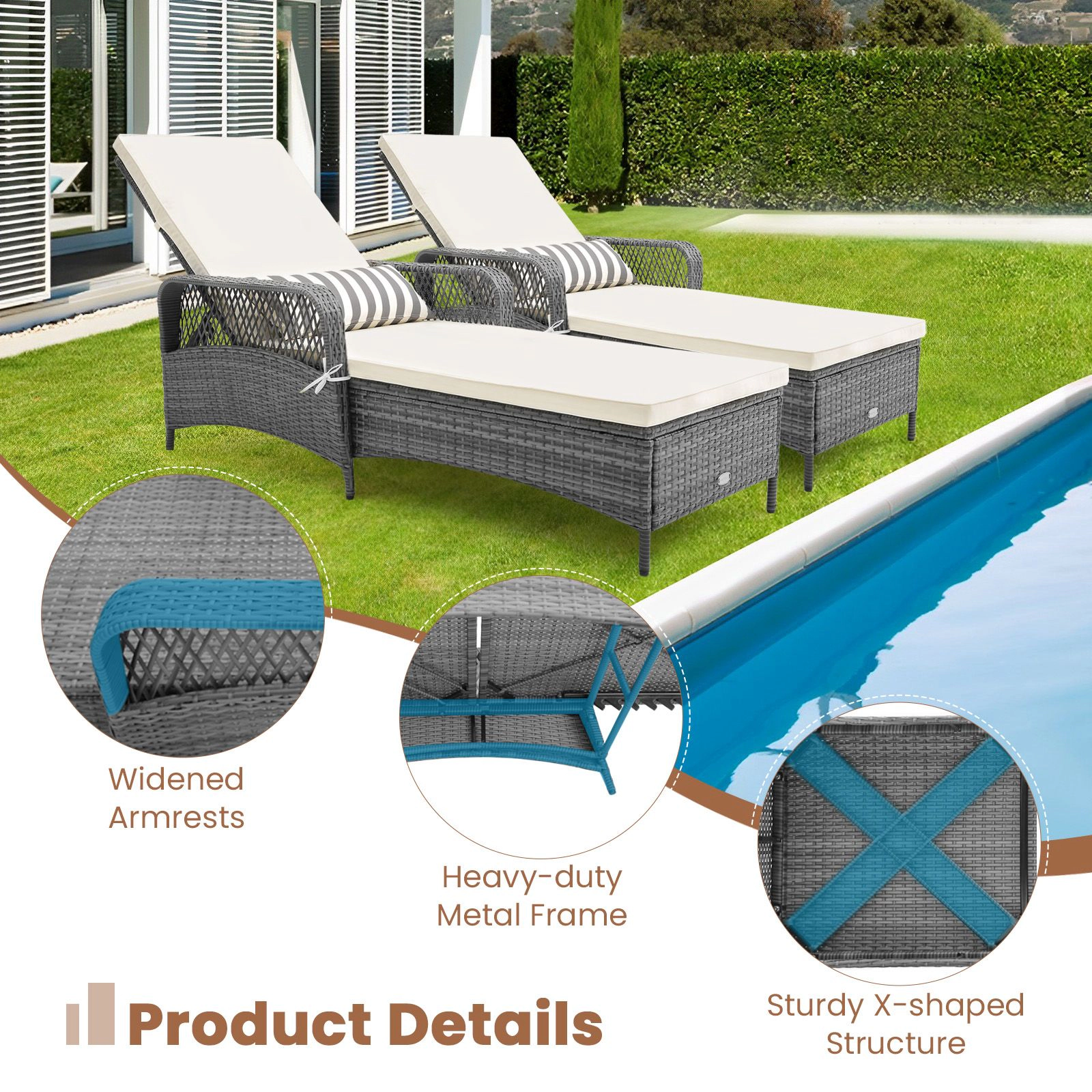 SlickBlue 6-Level Adjustable PE Rattan Patio Chaise Lounge
