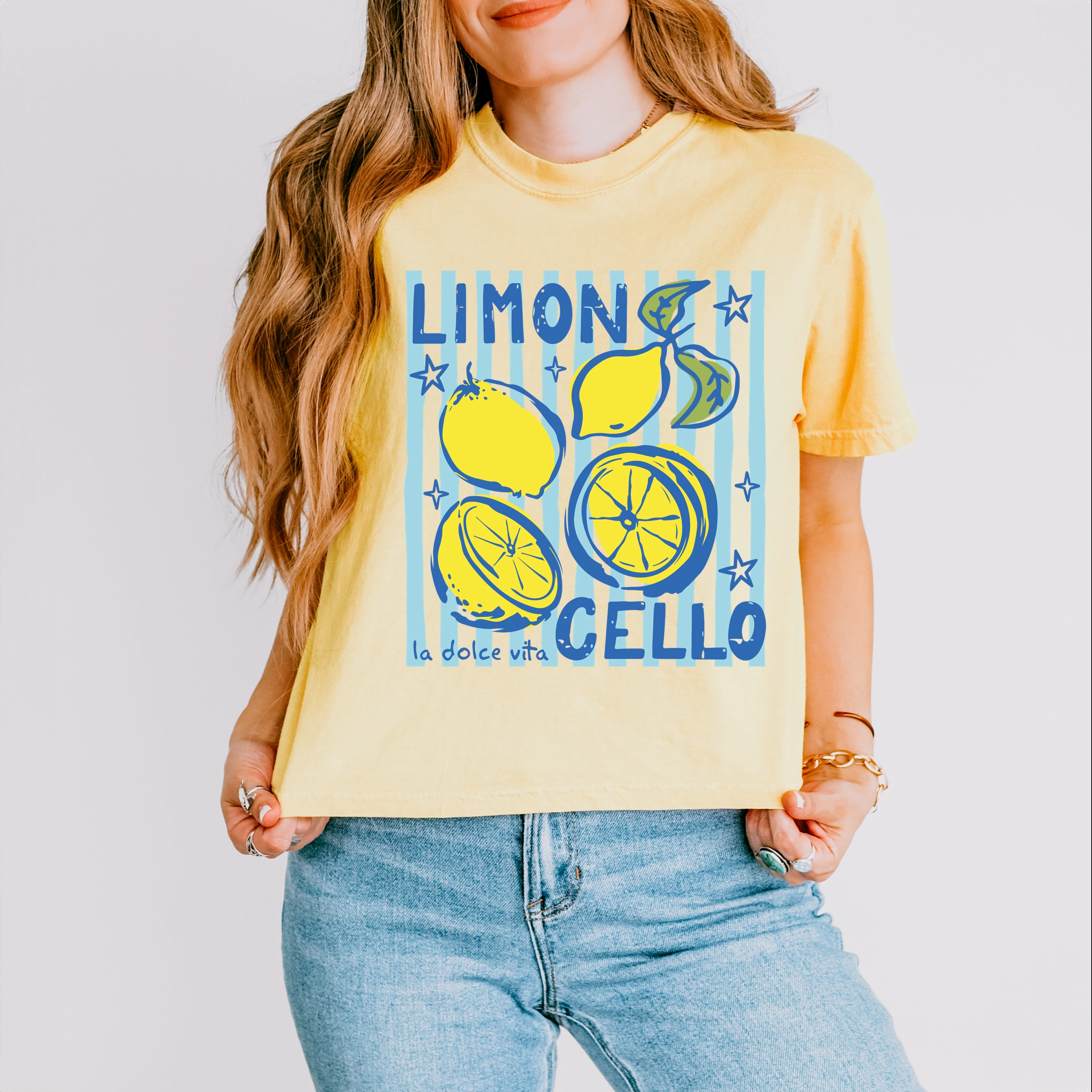 Simply Sage Market - Limoncello Stripes Women's Boxy Crop Top Graphic T-Shirt