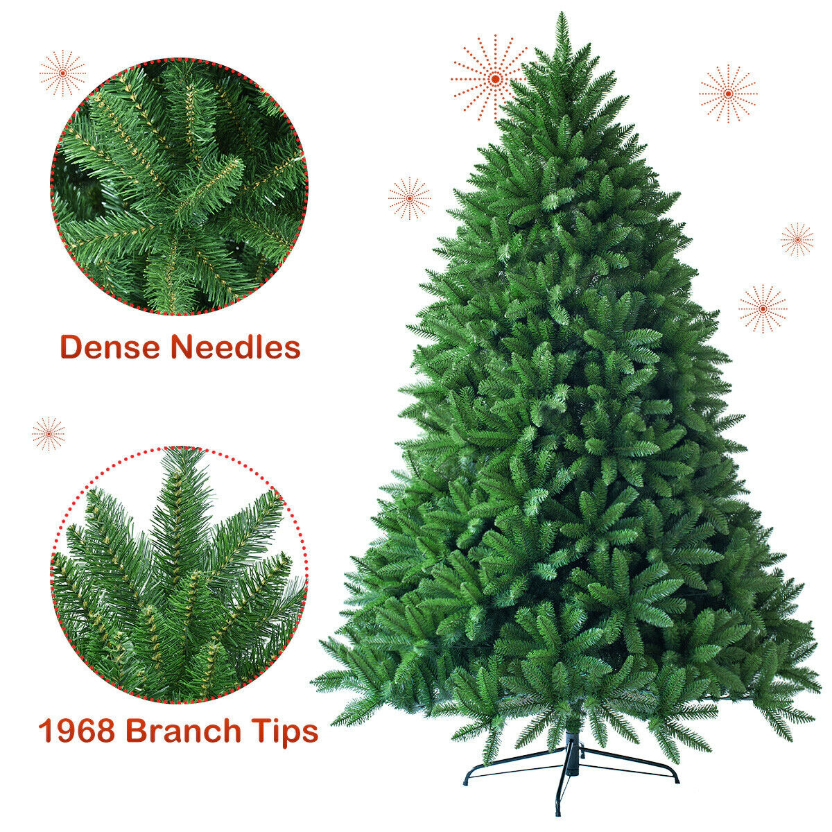 Glintex 7.5-Ft Unlit Christmas Tree with 1968 Branch Tips and Metal Frame, Green