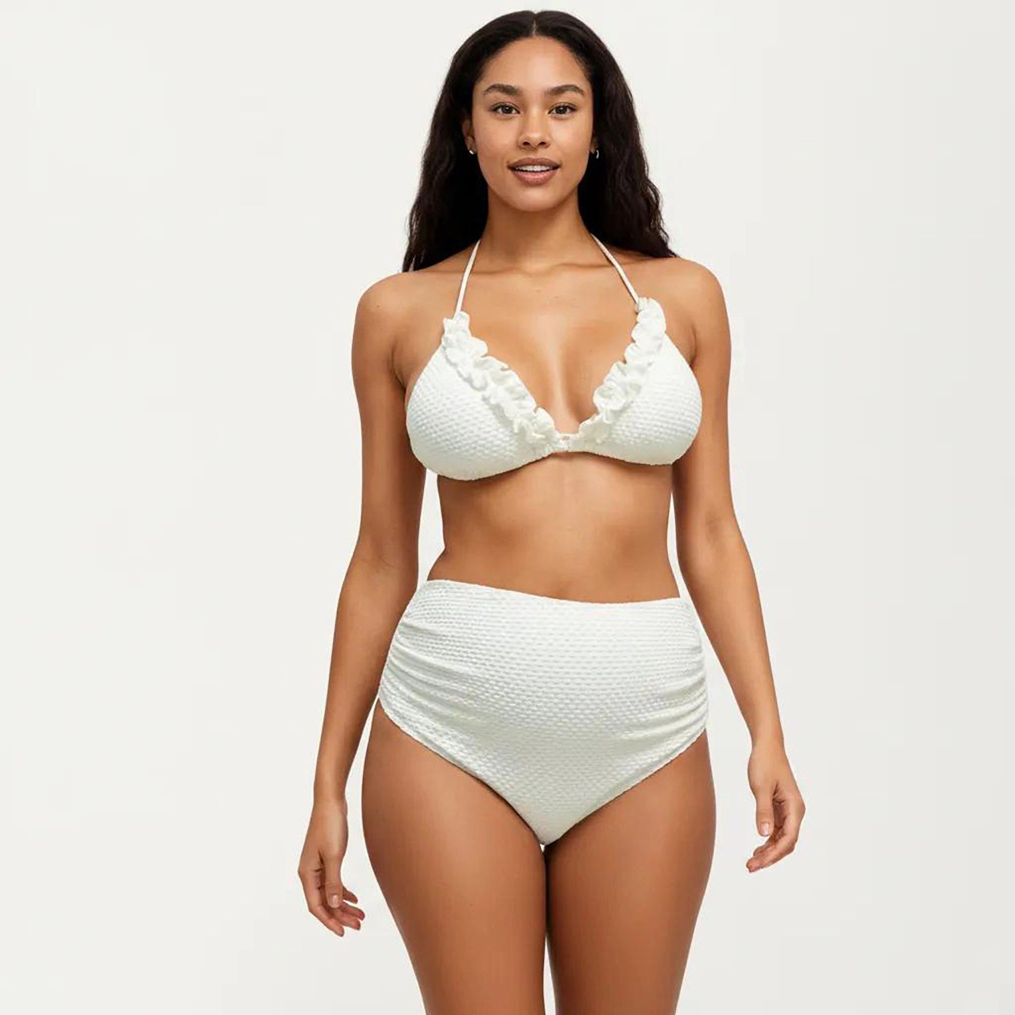 Anna-Kaci Women’s Maternity 3-Piece Swim Set - Ruffled Triangle Top, High-Waist Tummy Control Bottom, Wrap Skirt