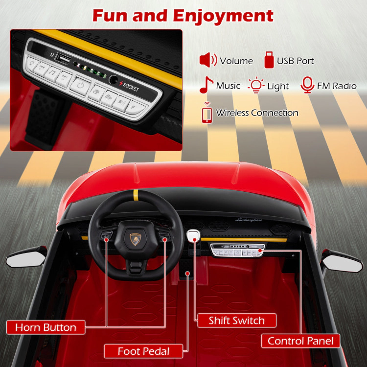 Hivvago 24V Ride-on Car for Kids 4WD 2-Seater Licensed Lamborghini Electric Vehicles with Music