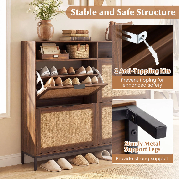 Hivvago Shoe Storage Cabinet with 4 Flip Drawers Narrow Freestanding Organizer Adjustable Shelves