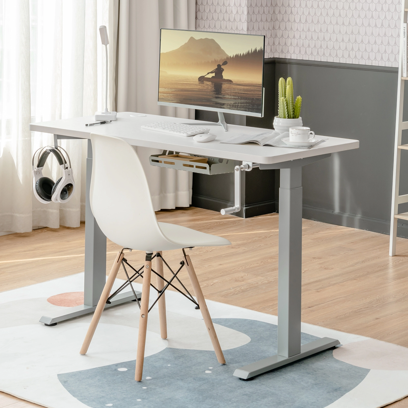 SUGIFT Gray Manual Hand-Crank Standing Desk Frame, 27.6 to 45.3 in Adjustable Height