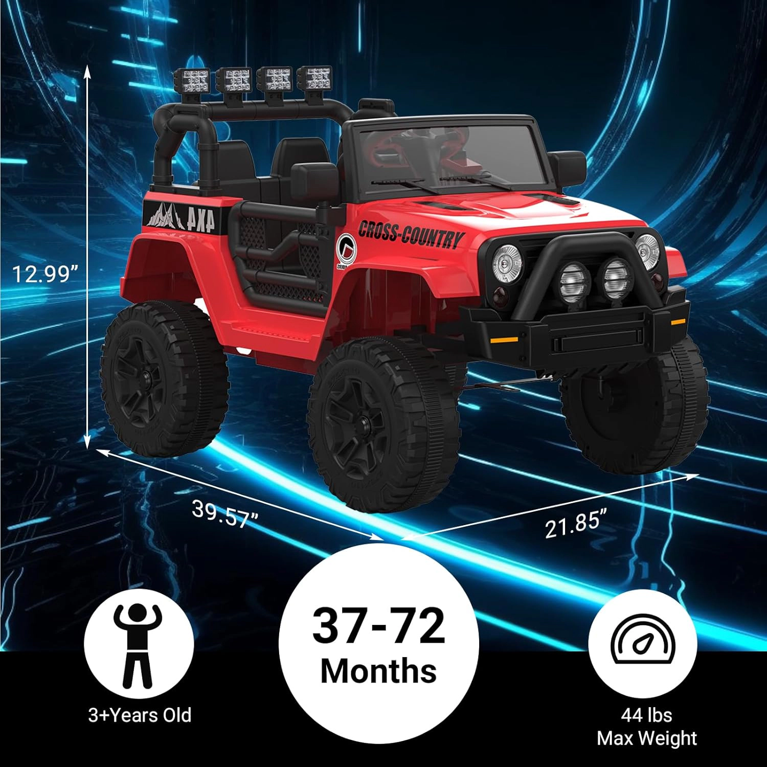 Enjyam 2-Seater 12V Ride On Truck for Kids w/Parent Remote, Safety Belt, LED Lights, MP3 Player, All-Terrain Wheels