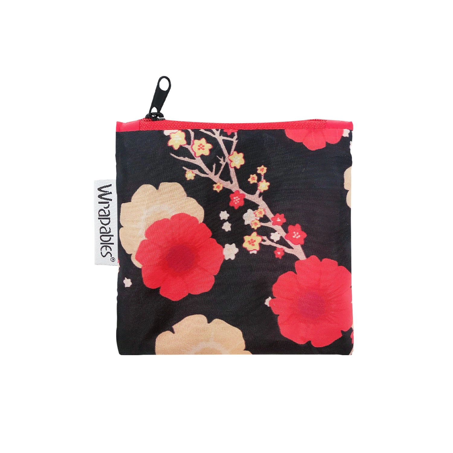 Wrapables Large Reusable Shopping Bag for Groceries with Outer Pouch, Midnight Floral