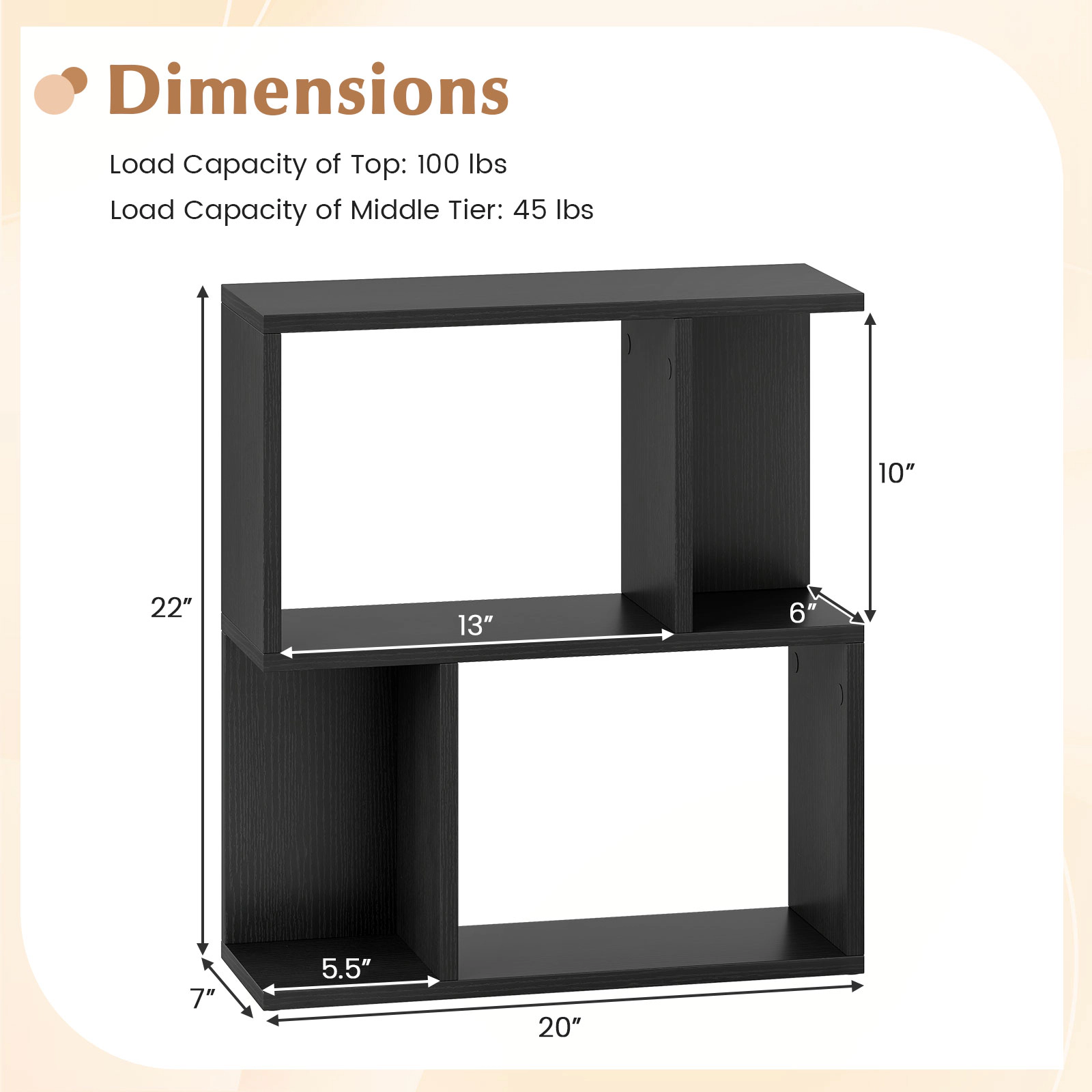 SUGIFT 3-Tier Engineered Wood Bookshelf with Display Shelf 100-lb Top Capacity Small Space Black