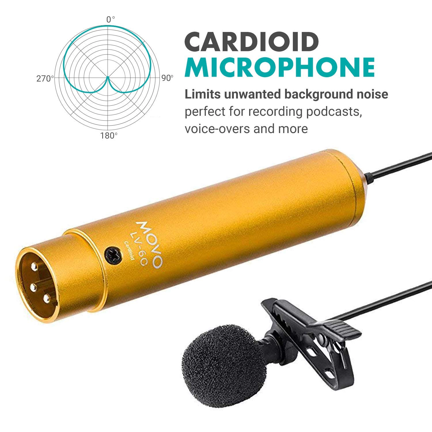 Movo LV-6 Pro Grade Omnidirectional and Cardioid XLR Lavalier Condenser Microphone Set (48V Phantom Powered)