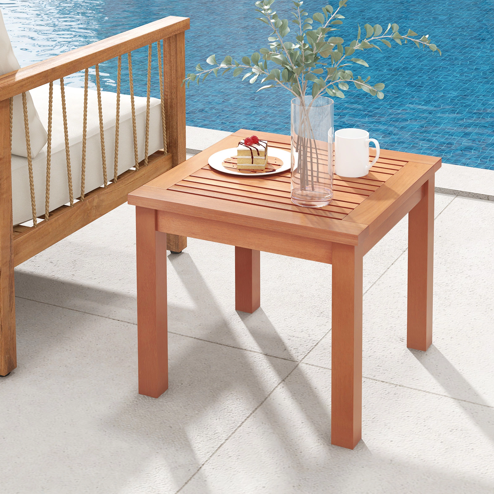 SUGIFT 18-in Square 165-lb Capacity Eucalyptus Wood Outdoor Adirondack Side Table with Slatted Top