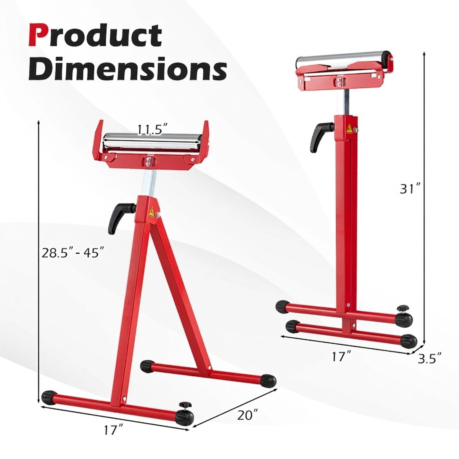 SUGIFT 2 Pack 250-lb Capacity Folding Roller Stands with Adjustable 28.5-in to 45-in Height and Edge Guides