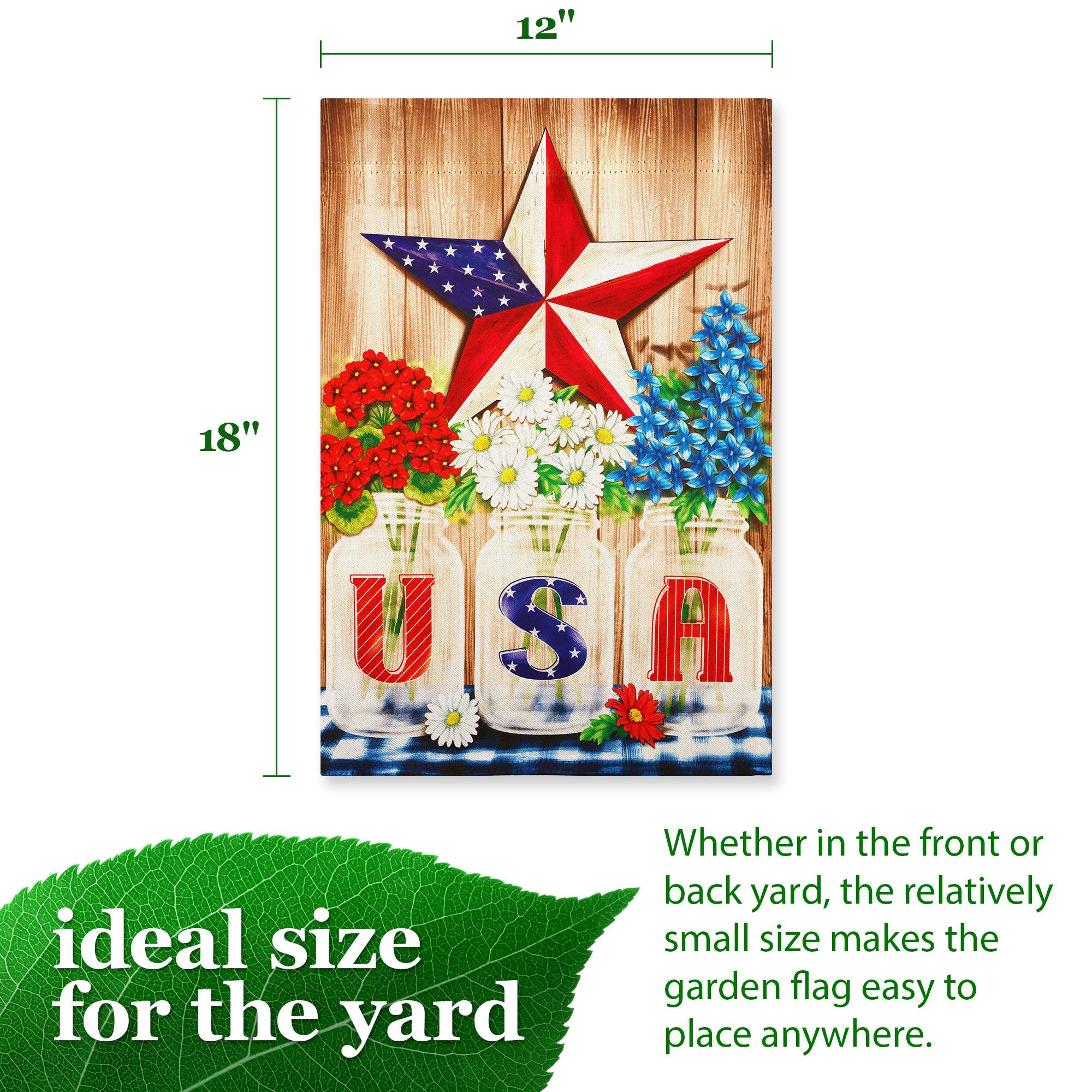 G128 USA Star Flowers Garden Flag 12x18 in Double-Sided Patriotic Yard Decoration
