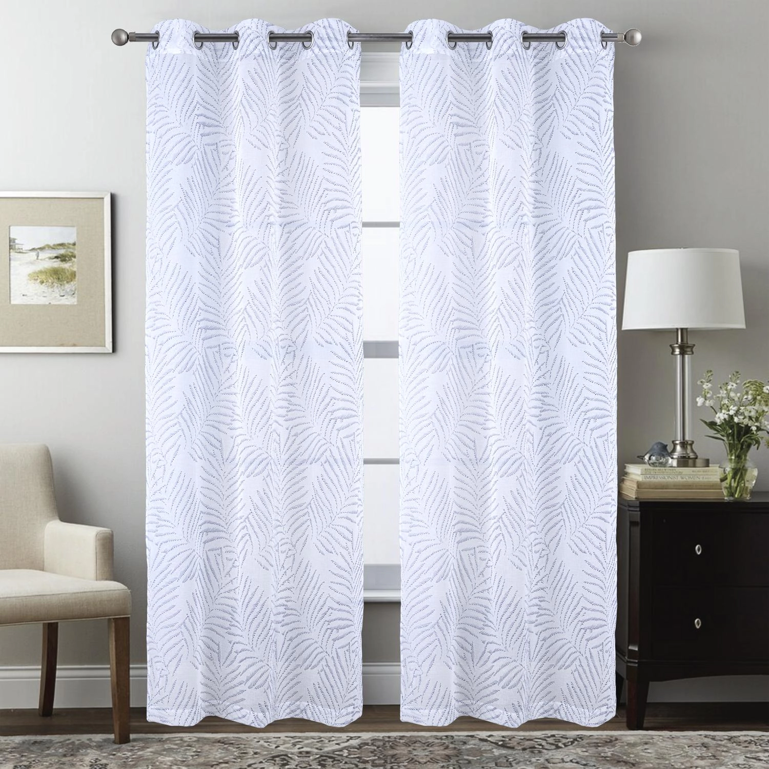 RT Designers Collection Faye Grommet Metallic Sheer Printed Doily Curtain Panel 54" x 84