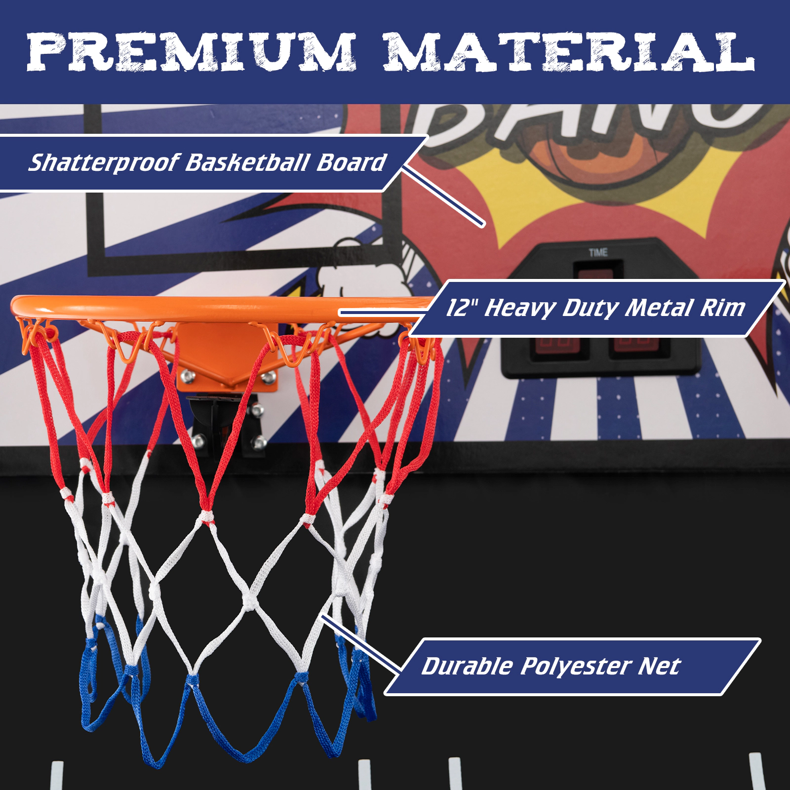 SUGIFT Dual Shot Basketball Arcade Game 8 Modes Electronic Scoring 4 Basketballs 43 x 32 x 81-in Folded Ages 6+ White