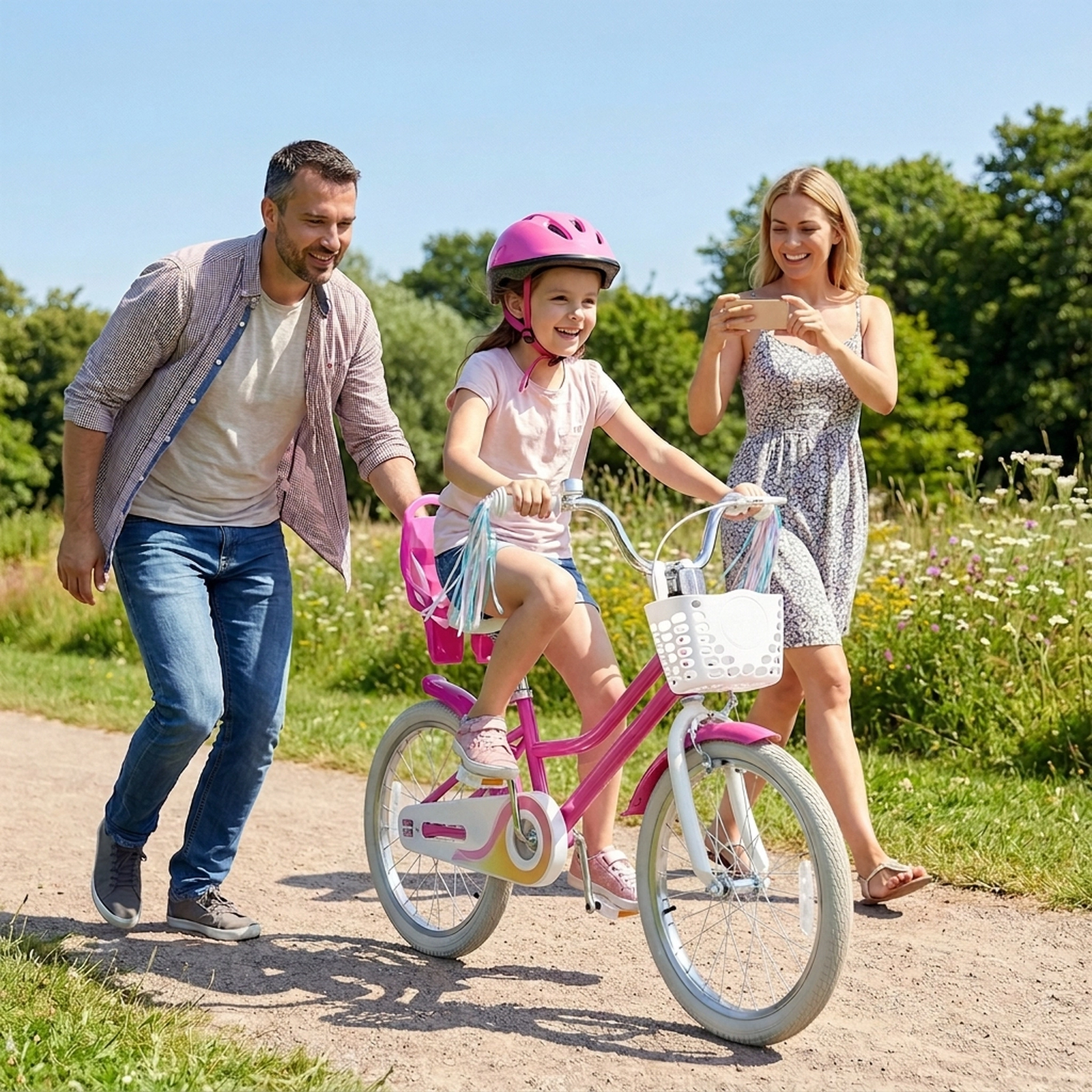 20-in Kids Bike Front Basket Dual Brake System Quick-Release Seat Kickstand 5-Layer Anti-Slip Tires Ages 8+ Rose Red