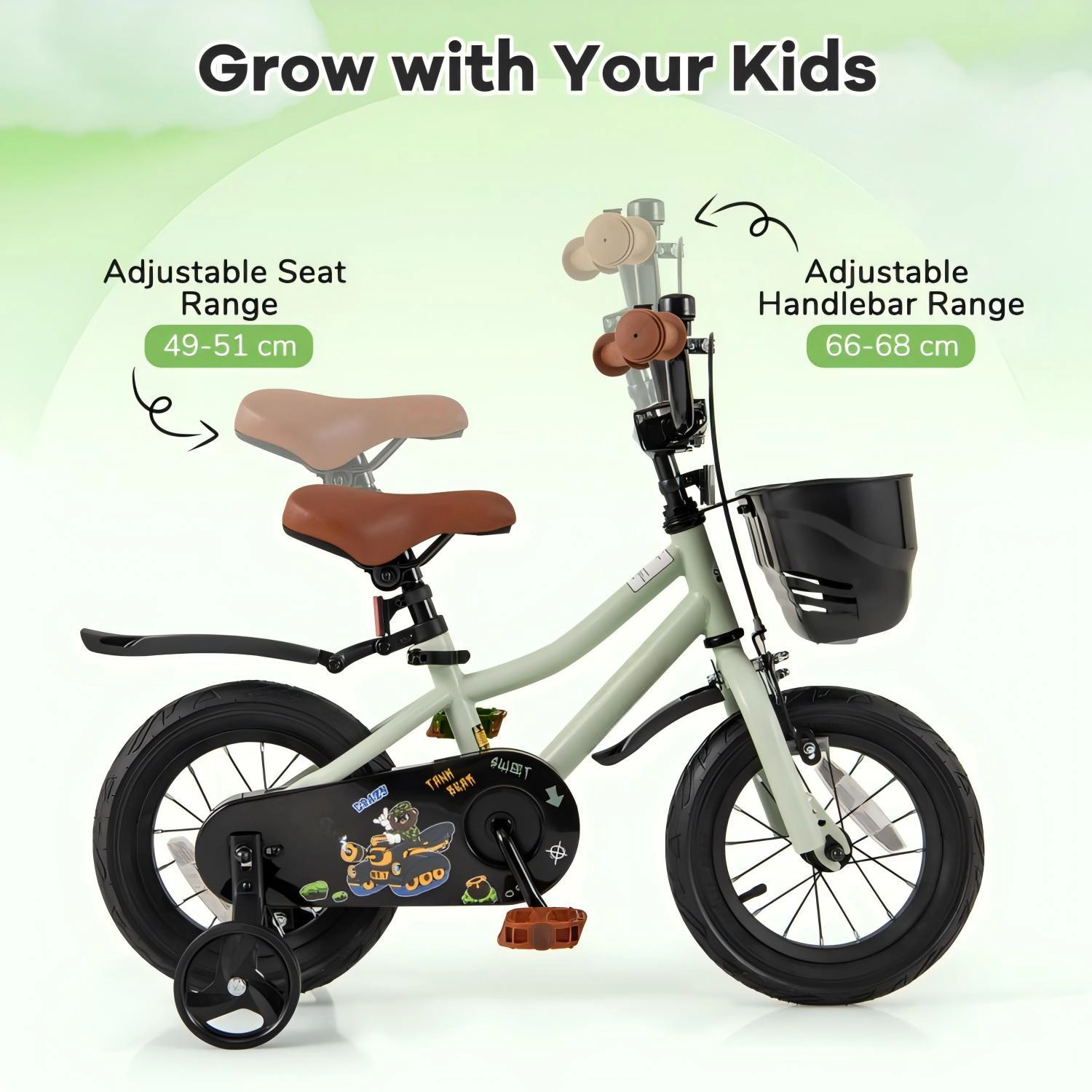 SUGIFT Adjustable 12-Inch Kids Bike with Dual Brakes Training Wheels 145-lb Capacity Ages 3-4 Years Green