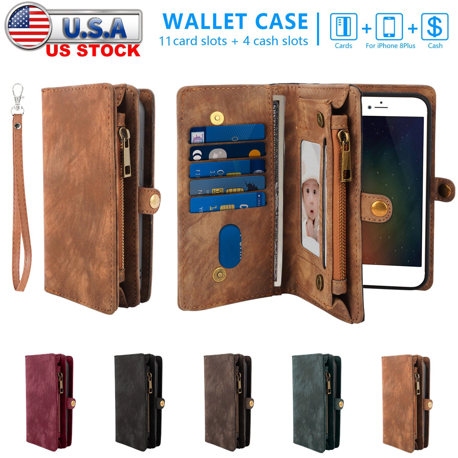 GBruno 2-in-1 Leather Phone Wallet Case For IPhone 8 Plus