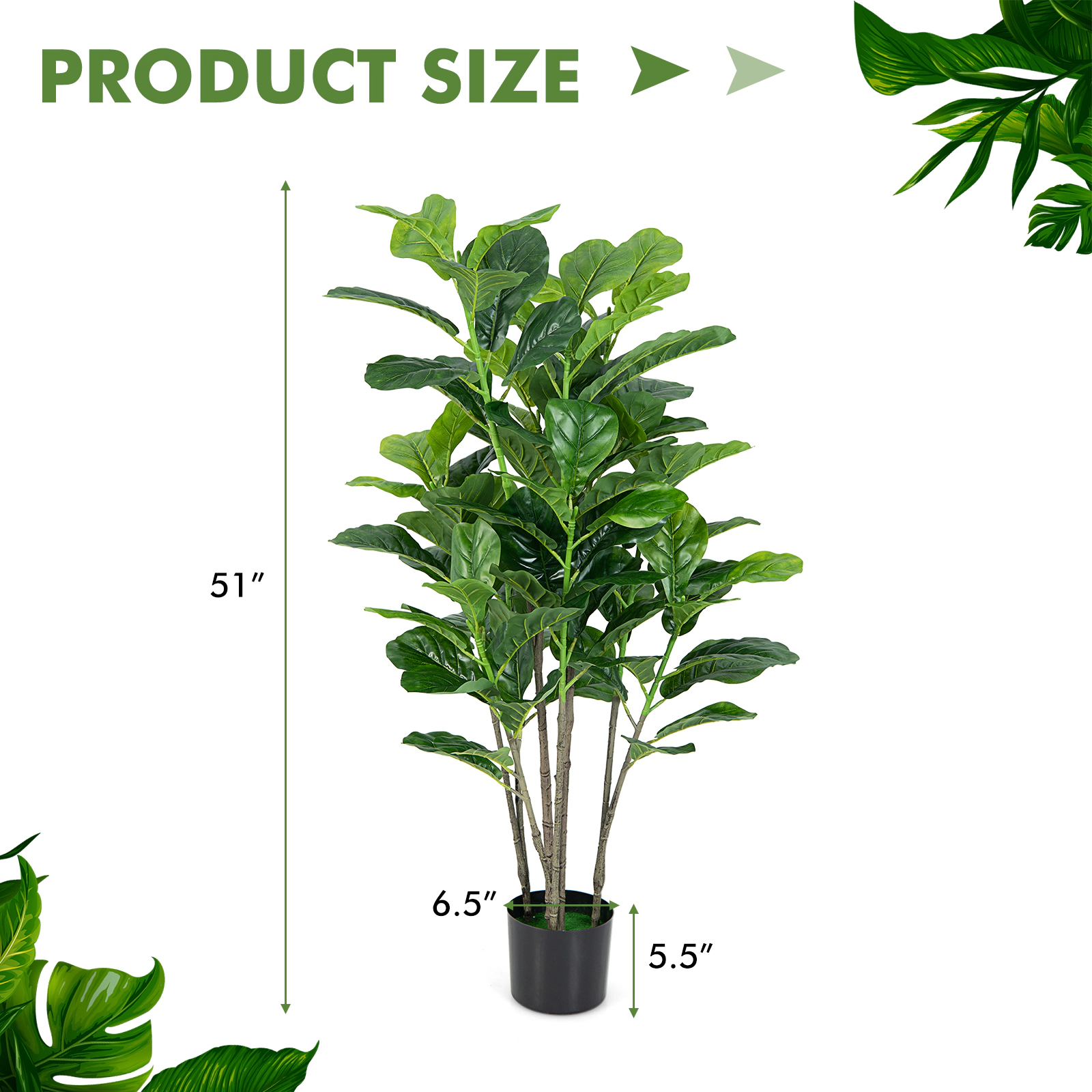 SlickBlue 51 in Faux Fiddle Leaf Fig Trees Set of 2 for Home Office Decor