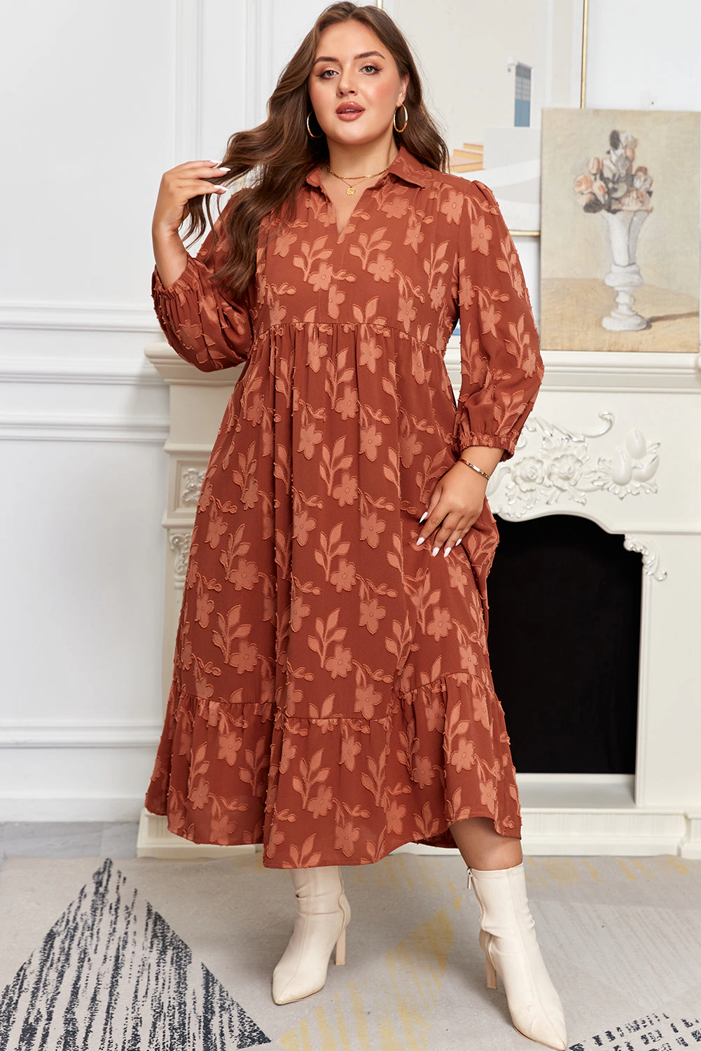 Threaded Pear Women's Mallory 4 Sleeve Long PLUS Dress