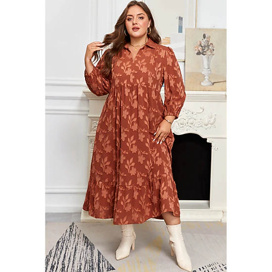 Threaded Pear Women's Mallory 4 Sleeve Long PLUS Dress