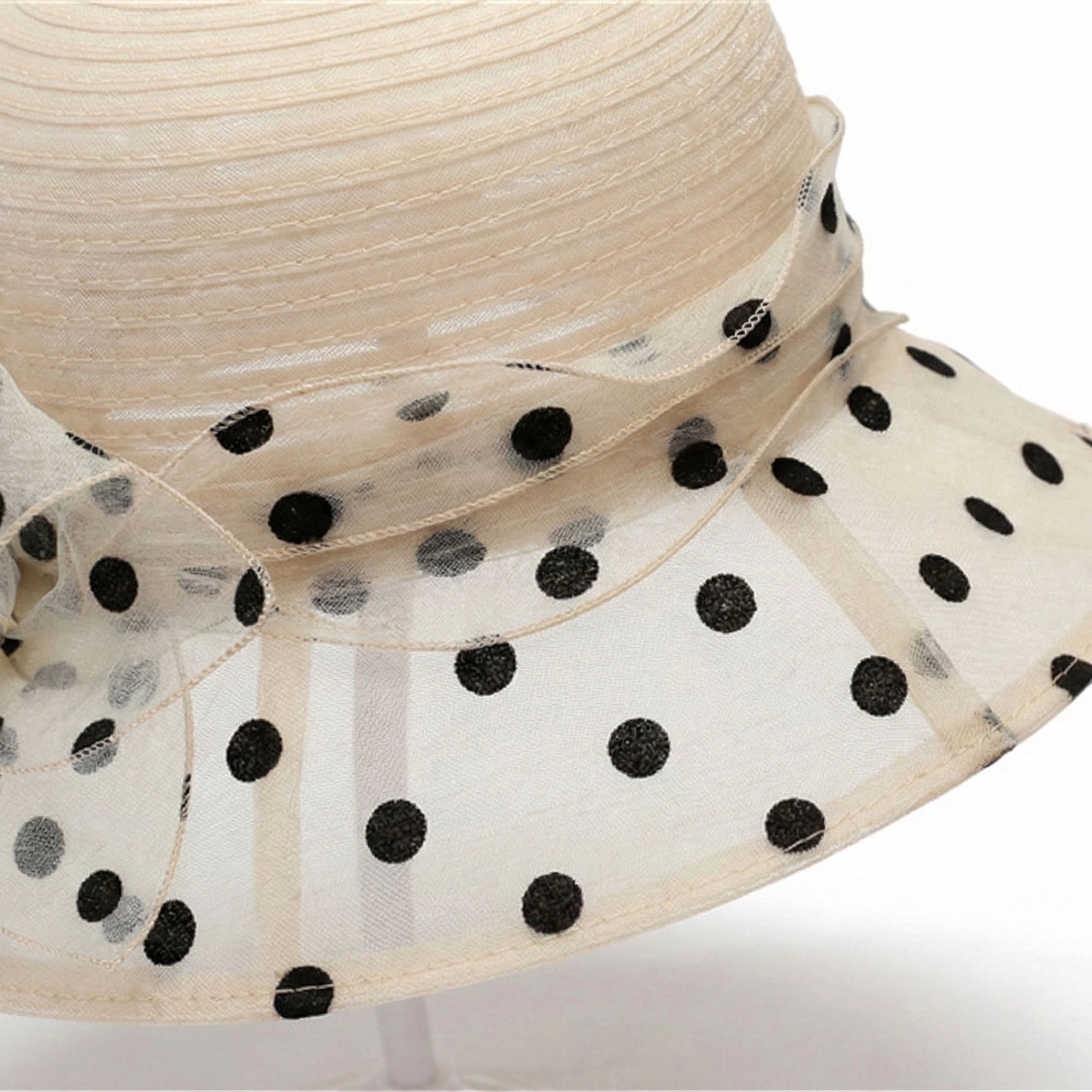 Anna-Kaci Womens Straw Sun Hat Polka Dot Bow Flower Dressy Summer Church