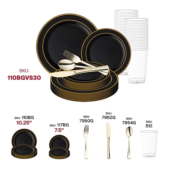 Smarty Had A Party Black with Gold Edge Rim Plastic Wedding Value Set
