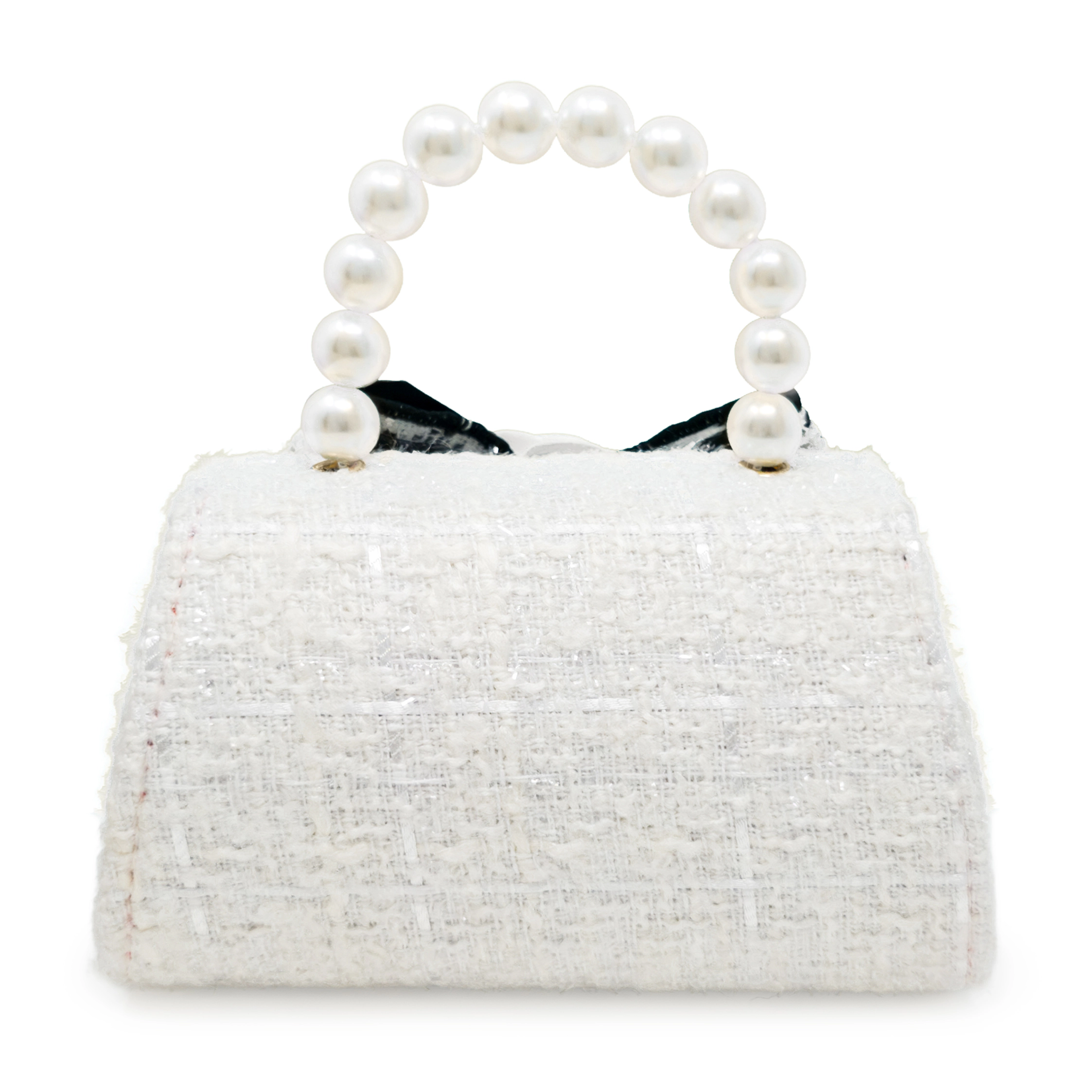 Puttisu Kids Coco Ribbon Tweed Handbag with Pearl Handle
