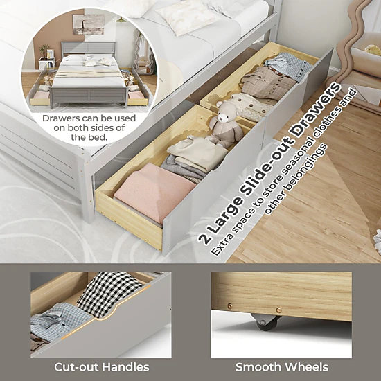 SlickBlue Full Bed Frame with Wood Headboard & Storage Drawers