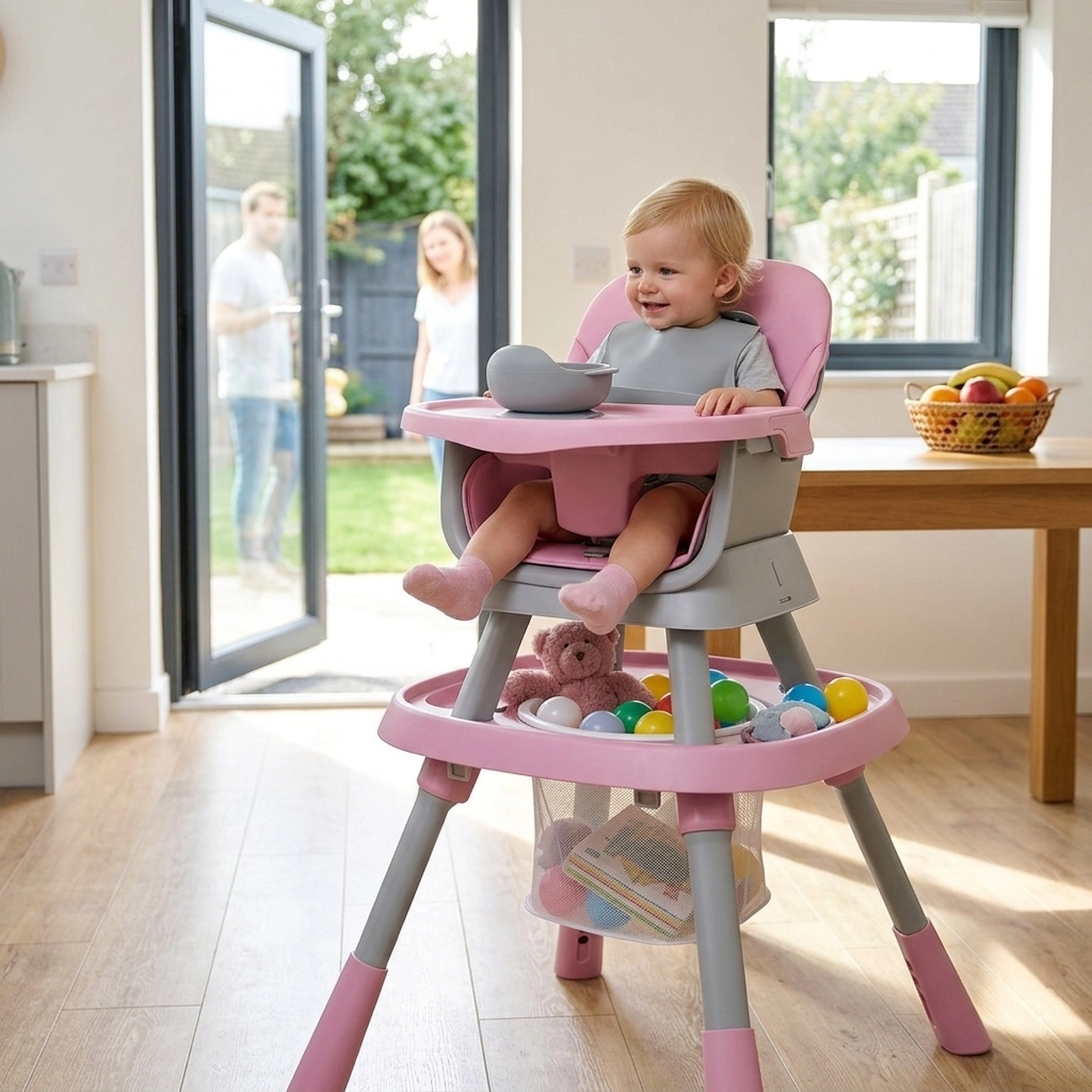Convertible Baby High Chair and Kids Learning Table Double-Sided Craft and Building Block Tabletop 6 to 36 Months Pink